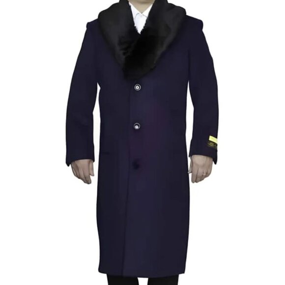 Mens Overcoat Mens Purple 3 Button Dress Coat - Three Quarter 34 Inch Length - Picture 1 of 3